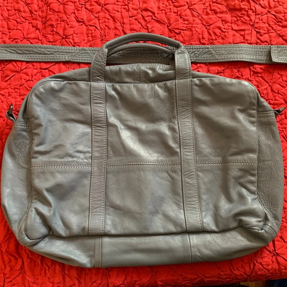 Vintage Blue Gray Leather Messenger Laptop Bag Briefcase‎ Made in Mexico 19in
